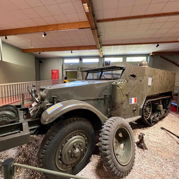 Vehicle exhibits in Museum of Battle of Normandy in Bayeux in Normandy, France. The best steak & omelette in the world in the same day