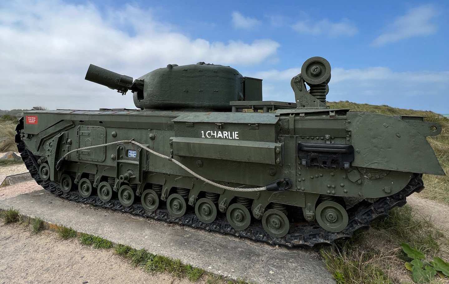 Charlie tank in Juno Beach Museum in Normandy, France. Is there any such thing as a good beach in Normandy?