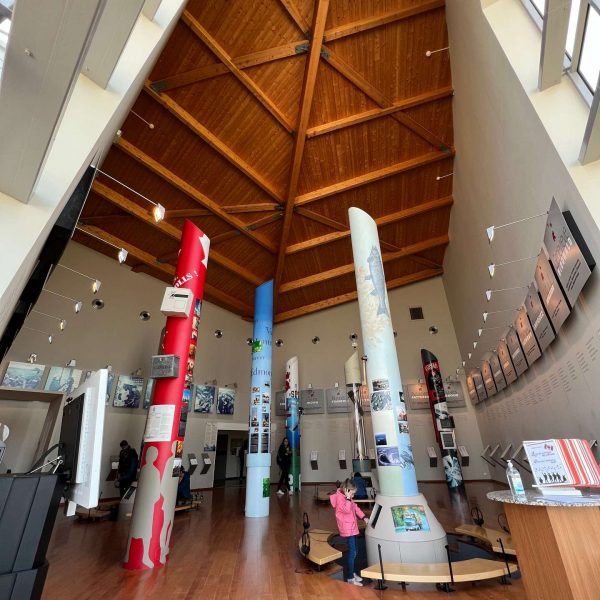 Display pillars in Juno Beach Museum in Normandy, France. Is there any such thing as a good beach in Normandy?