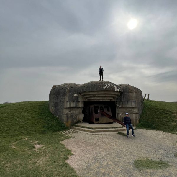 David Simpson and dad at battery in Longues Sur Mer Battery in Normandy, France. Is there any such thing as a good beach in Normandy?