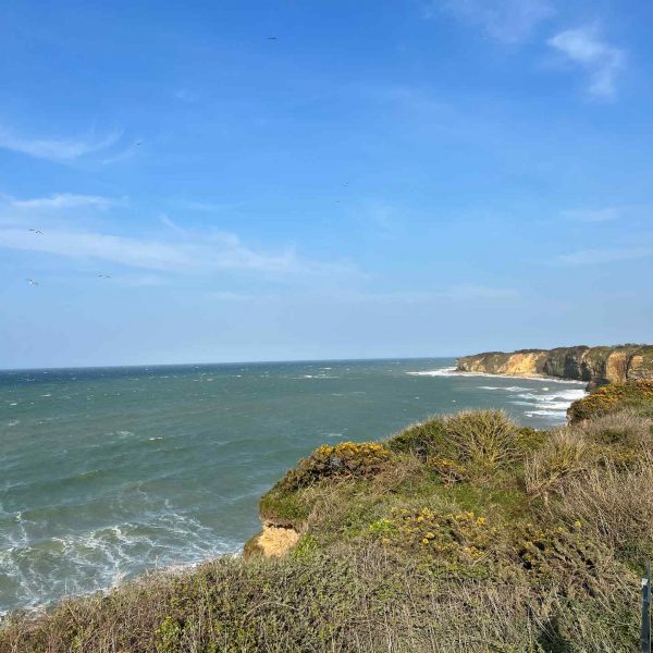 View of the sea from Point Du Hoc in Normandy, France. The best steak & omelette in the world in the same day