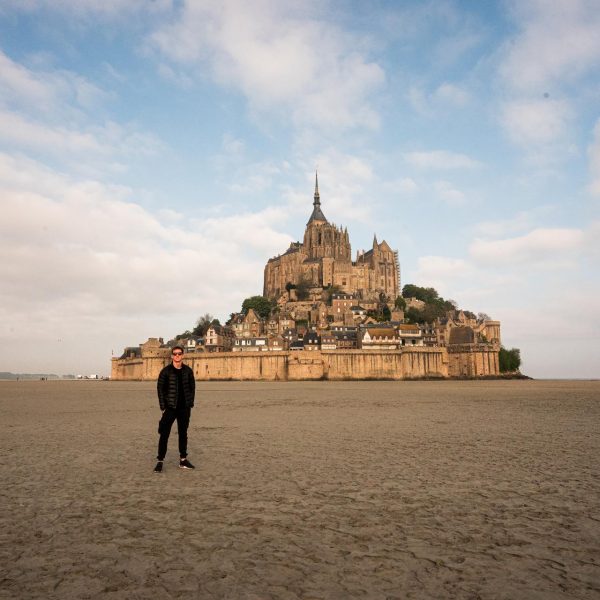 David Simpson in Mont Saint Michel Abbey in Normandy, France. The best steak & omelette in the world in the same day