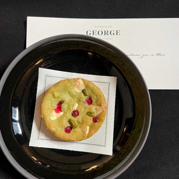 Welcome cookie in Hotel Monsieur George, France. Finishing up in Paris