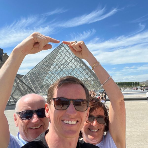 David Simpson with mom and dad at Louvre Museum in Paris, France. Finishing up in Paris