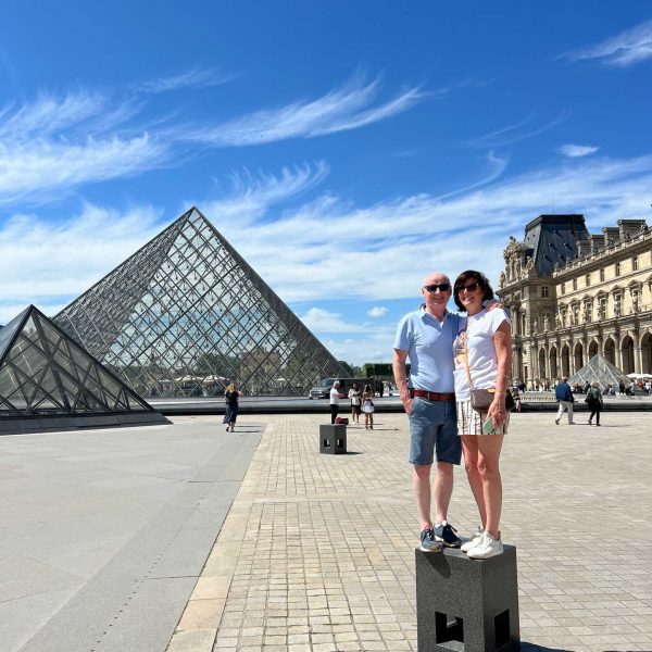 Mom and dad at Louvre Museum in Paris, France. Finishing up in Paris