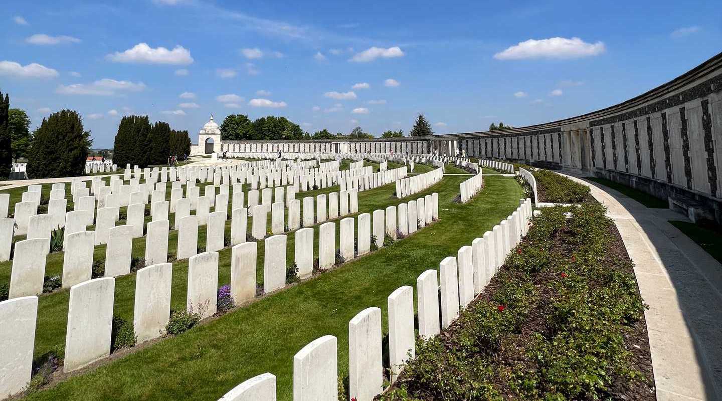 Grave markers at cemetery in Tyne Cot, Belgium. The worst hotel owner in Europe