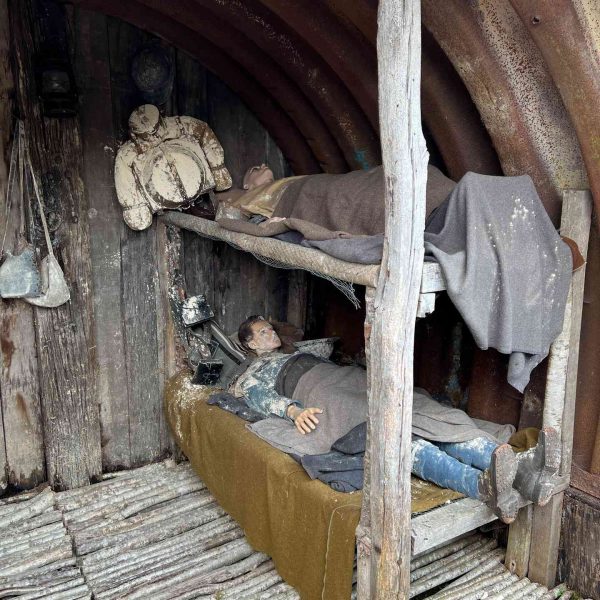 Military dummies lying in wooden quarters in Tranchee De Chattancourt, France. Verdun, Riems & Champagne