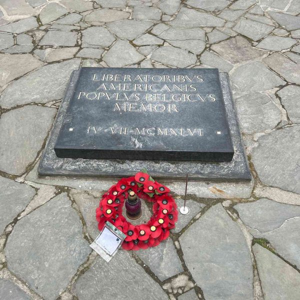 Memorial marker at Bastogne War Museum in Ardennes, Belgium. The worst hotel owner in Europe