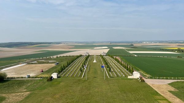Aerial view of Australian National Memorial Cemetery, France.