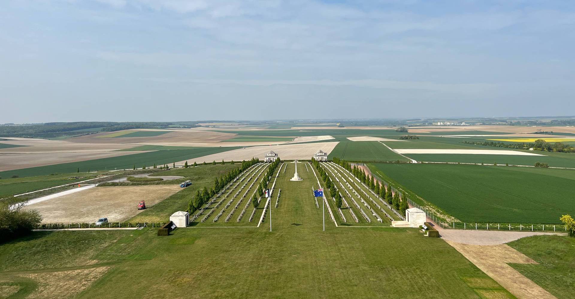 Aerial view of Australian National Memorial Cemetery, France.