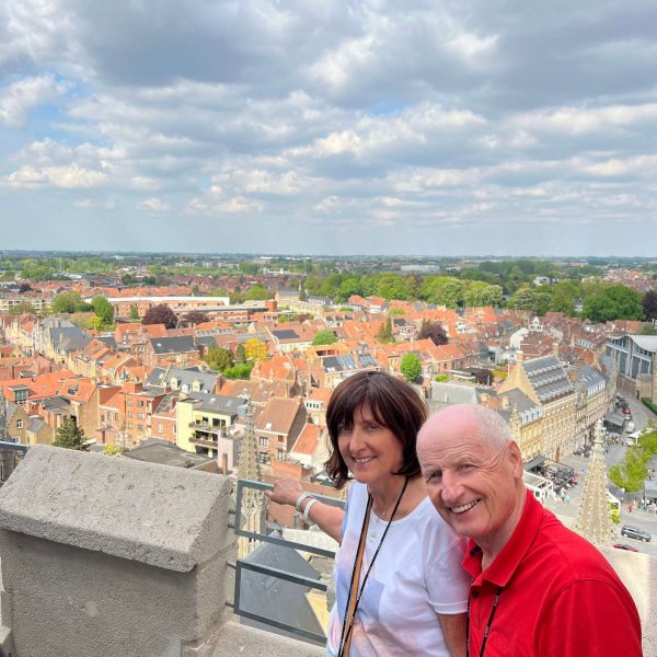 Mom and dad on top of In Flanders Museum, Belgium. The worst hotel owner in Europe