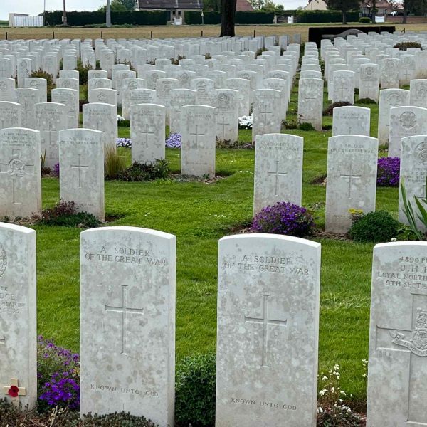 Tombstones in Delvillewood Cemetery, France. The Battle of the Somme