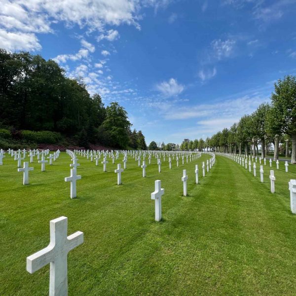 Cross grave markers at American Cemetery in Aisne Marne, France. Finishing up in Paris