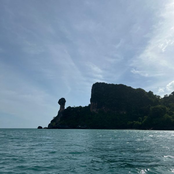Chicken Island from the sea in Thailand. Boat ride from hell, island hopping from heaven