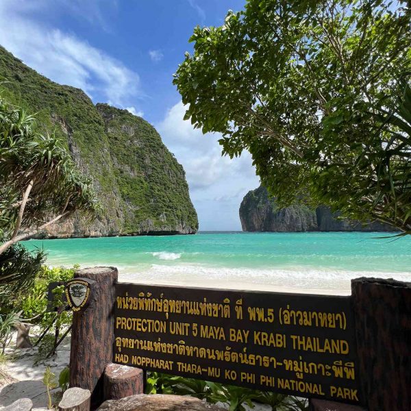 Keep out sign at Maya Bay beach in Thailand. Boat ride from hell, island hopping from heaven