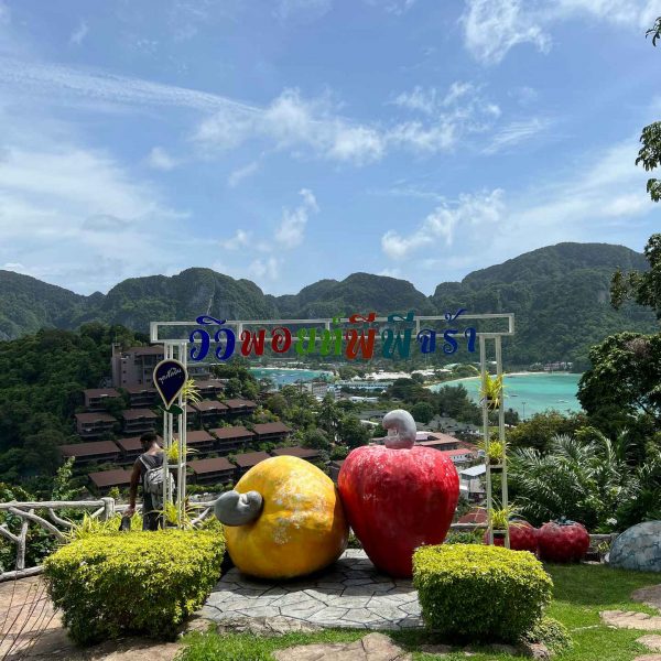 Giant fruits ornament at Koh Phi Phi in Thailand. Boat ride from hell, island hopping from heaven