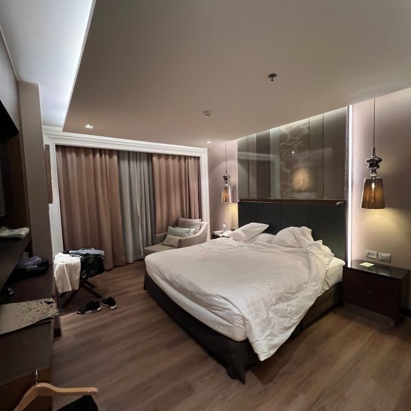 Hotel bedroom accommodations in Patpong, Thailand. Arriving in Thailand post Covid