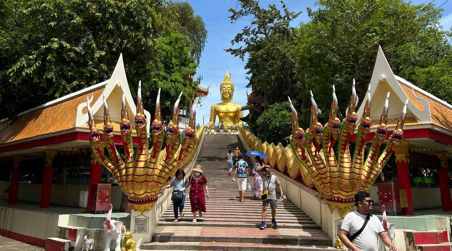 Big Buddha Temple in Wat Phra Yai, Thailand. Buddha Mountain, floating market, Golden Buddha, ear spa & an Imperial Massage