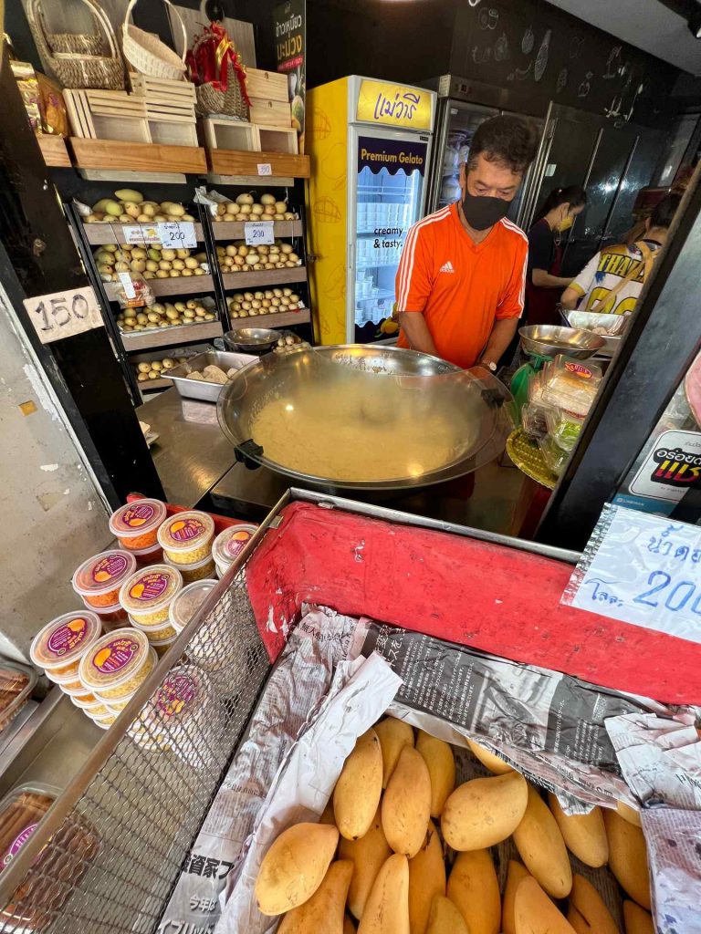 Vendor of Mango sticky rice in Bangkok, Thailand. The day to end all days in Bangkok