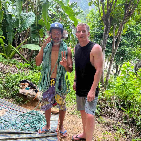 David Simpson and rock blimbing instructor in Railay Beach, Thailand. Rock climbing on Railay Beach