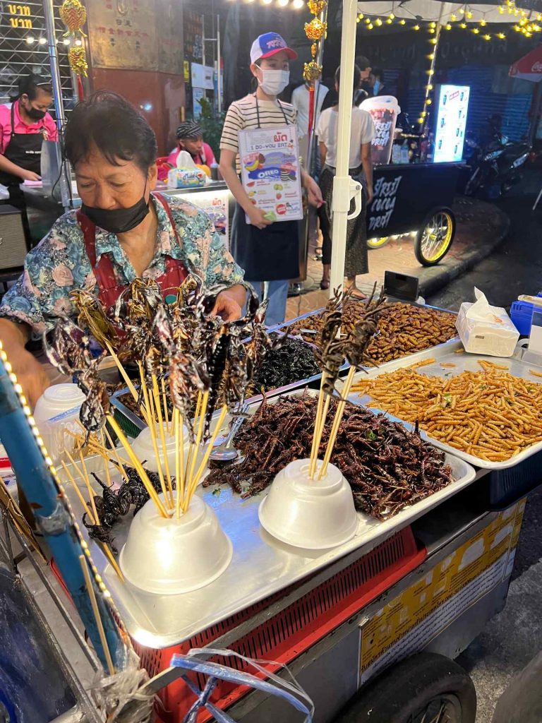 Fried insects vendor at Chinatown in Bangkok, Thailand. The day to end all days in Bangkok