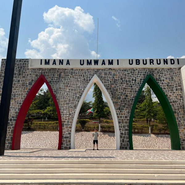 David Simpson and monument in Bujumbura, Burundi. Checking out Bujumbura