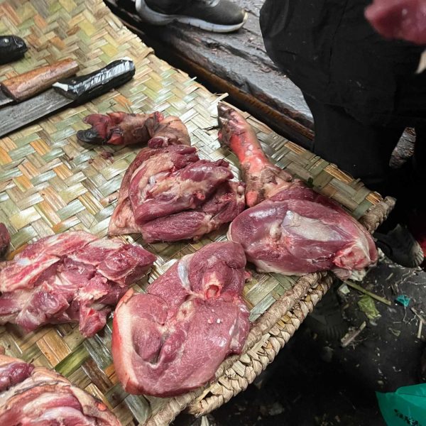 Meat stall at Bukavu market in DRC. Caught filming at the DRC border