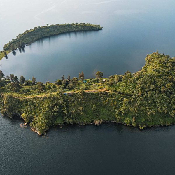 Aerial view of Tchegera Island, DRC. Checkpoint trouble and Tchegera Island all alone