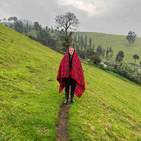 David Simpson with blanket in Masisi, DRC. Deep into the DRC