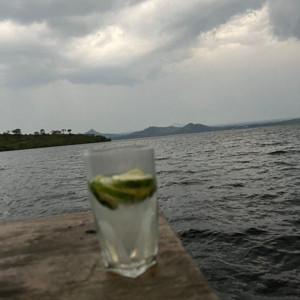 Glass of water with lime in Tchegera Island, DRC. Checkpoint trouble and Tchegera Island all alone