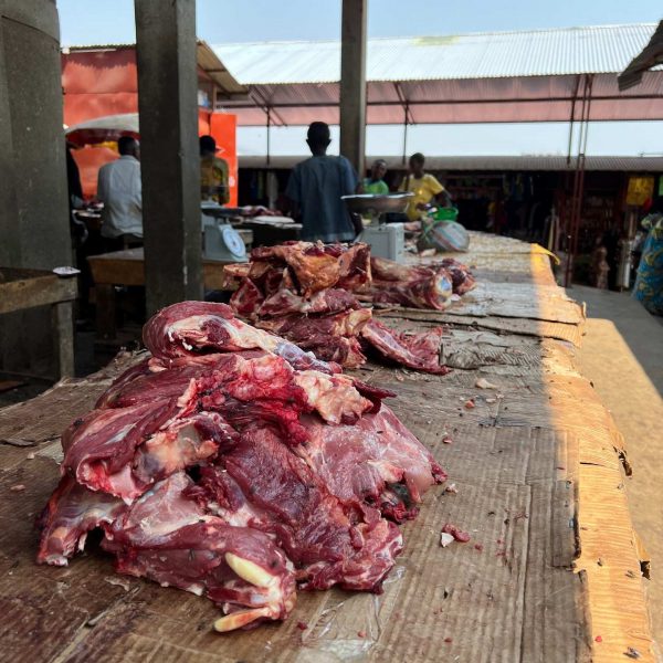 Meat stall at Jabe Market in Bujumbura, Burundi. Checking out Bujumbura