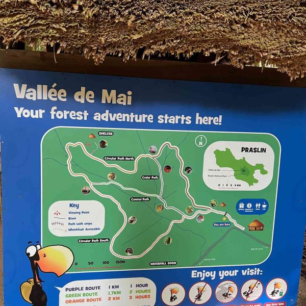 Direction map at Vallée De Mai in Seychelles. Seychelles, Vallée De Mai and Anse Lazio