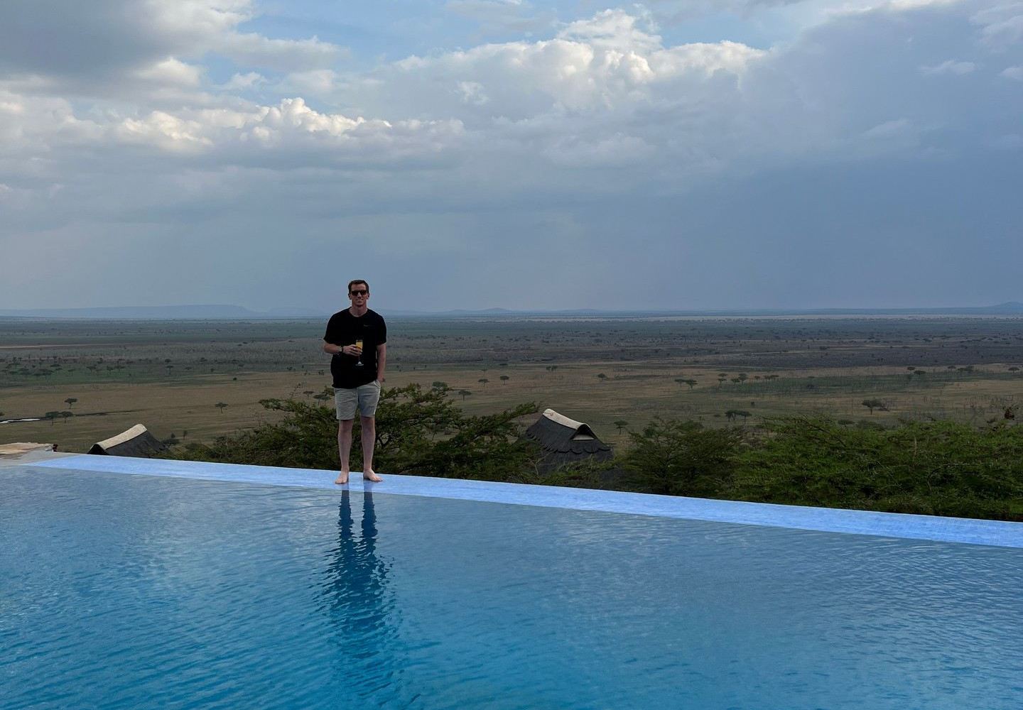 David Simpson at Lahia Lodge swimming pool in Tanzania. The Serengeti