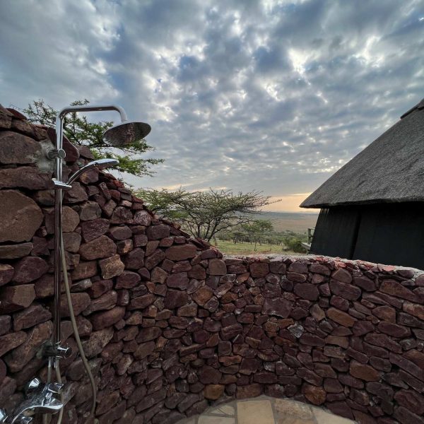 Outdoor shower at Lahia Lodge in Serengeti, Tanzania. The Serengeti