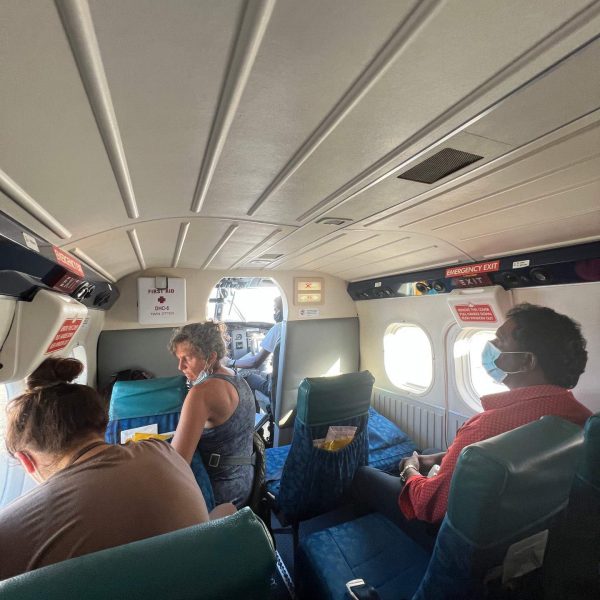 Cabin of plane bound for Seychelles. Seychelles, Vallée De Mai and Anse Lazio