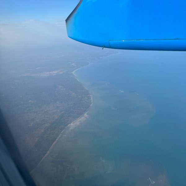 Plane window view in Zanzibar, Tanzania. Arriving into Zanzibar