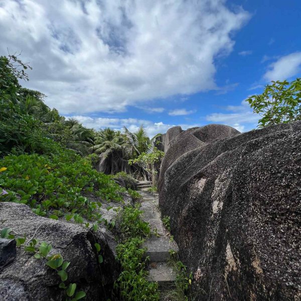Boulders at beach in Anse Source D_Argent, Seychelles. The best beach in the World & rip drone