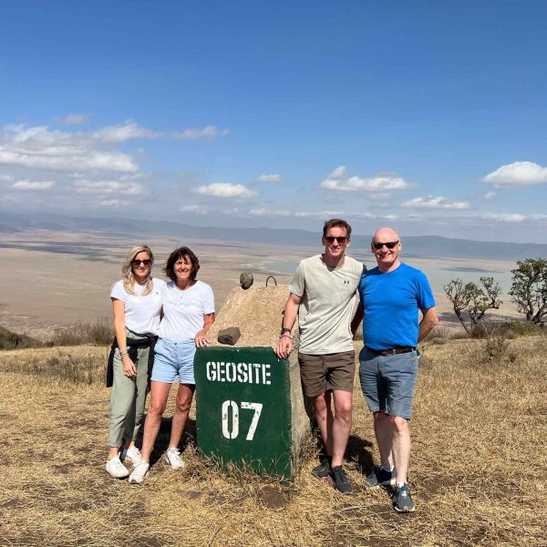 David Simpson, mom, dad and sister in Ngorongoro Sanctuary, Tanzania. The Serengeti