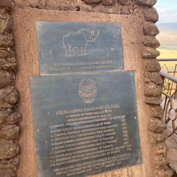Information marker in Ngorongoro Sanctuary, Tanzania. The Serengeti