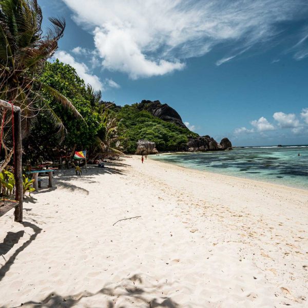 Swing at beach in Anse Source D_Argent, Seychelles. The best beach in the World & rip drone