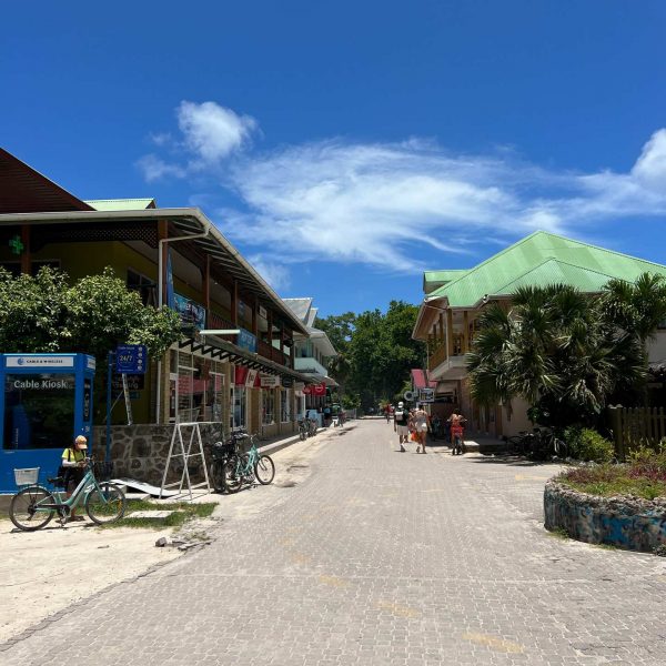 Shops in Anse Source D_Argent, Seychelles. The best beach in the World & rip drone