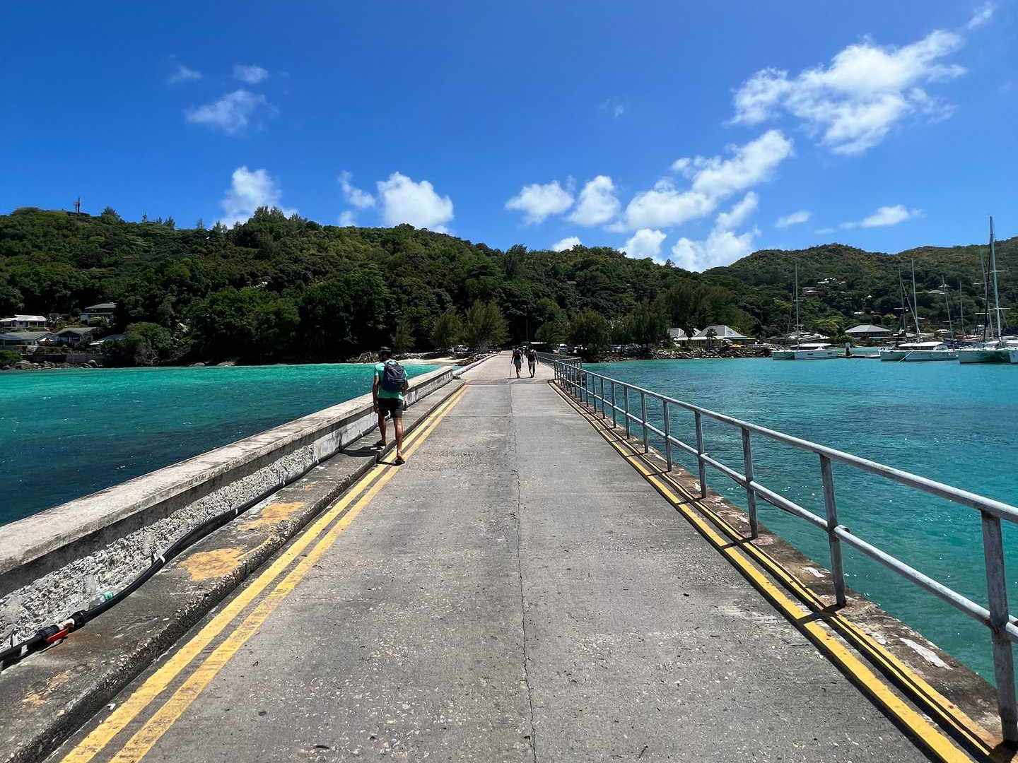 Bridge in Anse Source D_Argent, Seychelles. The best beach in the World & rip drone