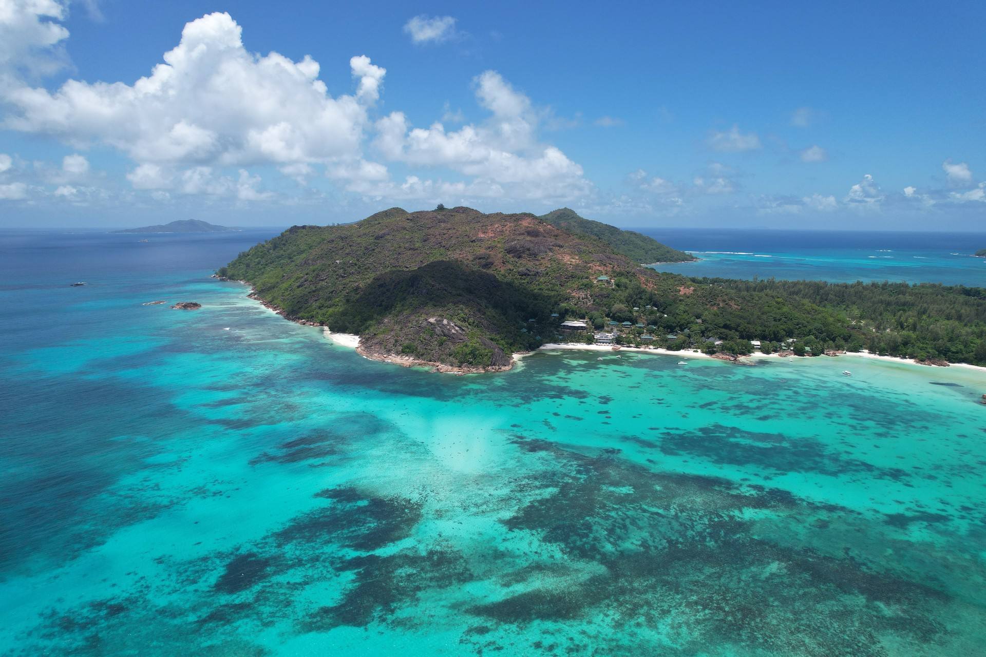 Aerial view of the sea in Seychelles. Seychelles, Vallée De Mai and Anse Lazio
