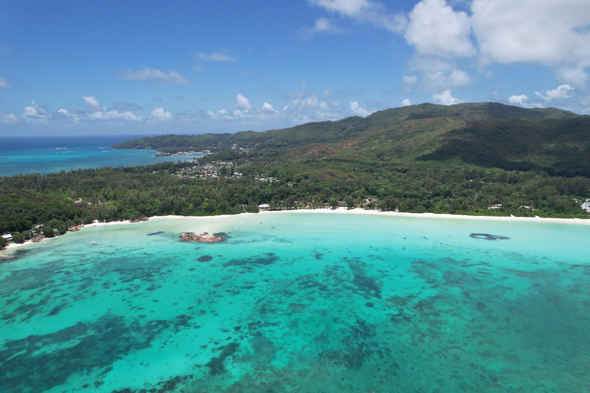 Aerial view of the sea in Seychelles. Seychelles, Vallée De Mai and Anse Lazio