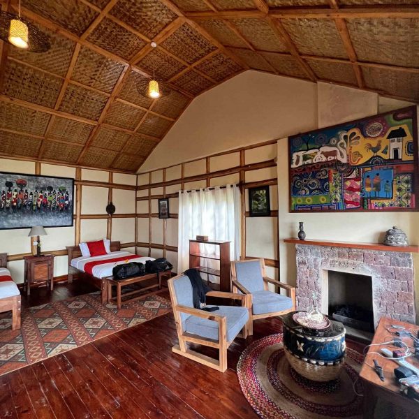 Living room accommodations at Gahinga Lodge in Uganda. Sh*t scared at the Gorilla habituation experience