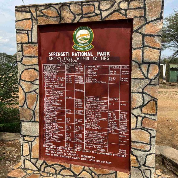 Information sign at Serengeti in Tanzania. The Serengeti