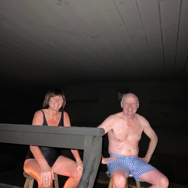 Mom and dad at the sauna in Saariselka, Finland. Jumping in an ice lake with mum & dad
