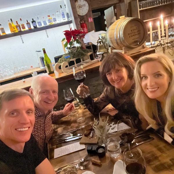 David Simpson with mom, dad and sister dining in Ruka, Finland. Reindeer yoga, vengeance & NYE
