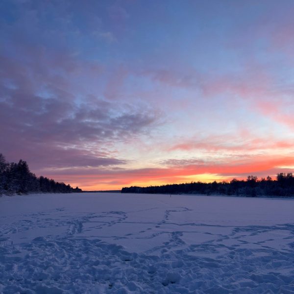 Sunrise in Rovaniemi, Finland. Christmas Day in Lapland