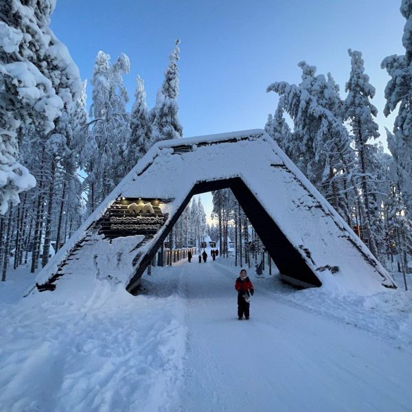Entrance to Glass resort in Saariselka, Finland. Arriving in Santa Claus Village